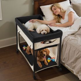 Elevated Lounge Pet Bed, Foldable Bunk Dog Bed With 600D Oxford Cloth And Dutch Velvet, Portable Raised Cot With Wheels, Side Storage Bags, And C (Option: Beige)
